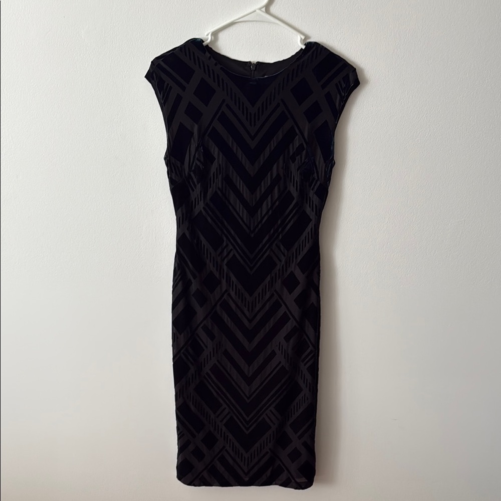 Teal Velvet and Black Geometric Dress